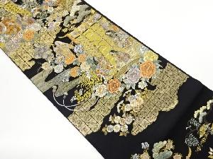 雲に几帳に花々・人模様織出し袋帯